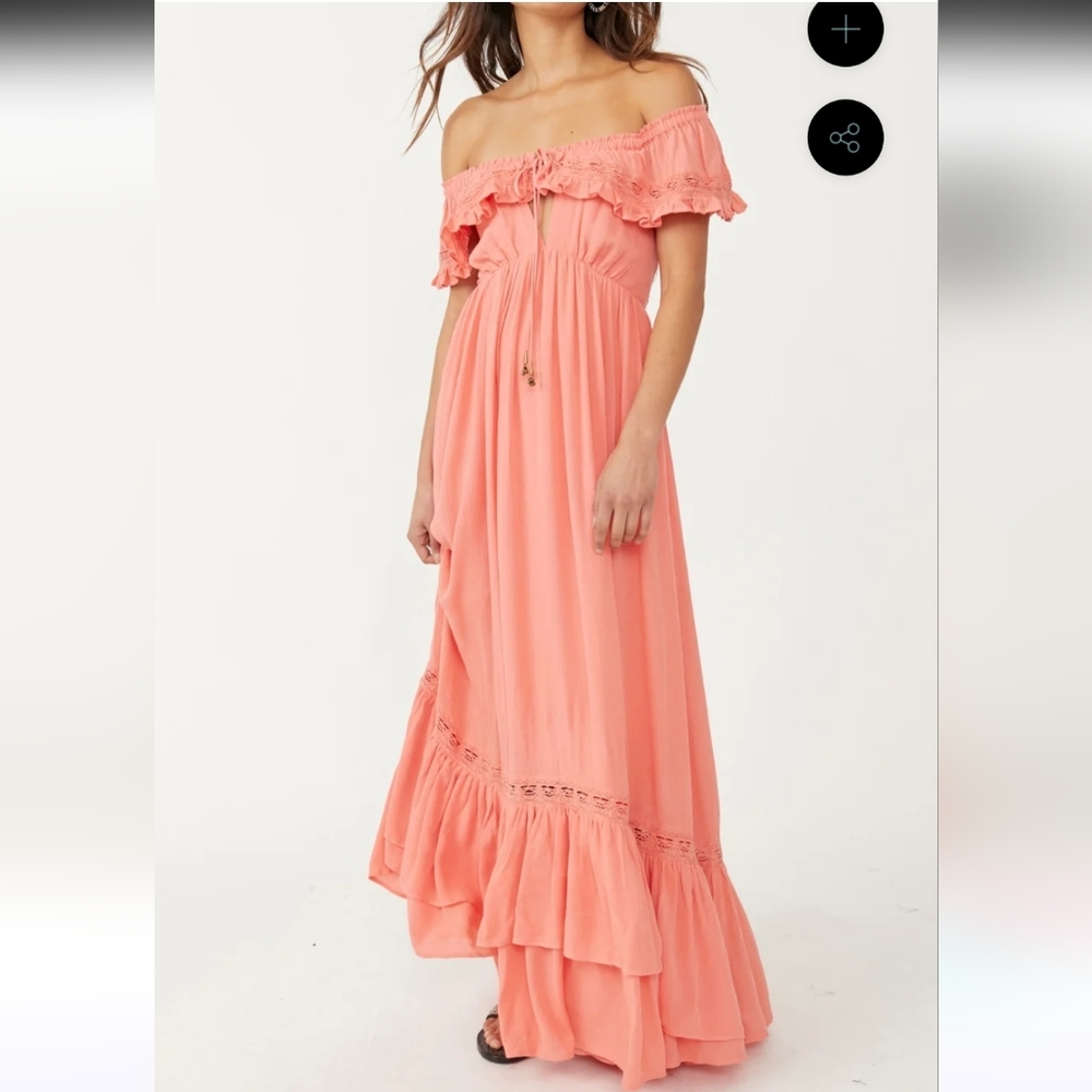 Free People Coral Off-Shoulder Maxi Dress
